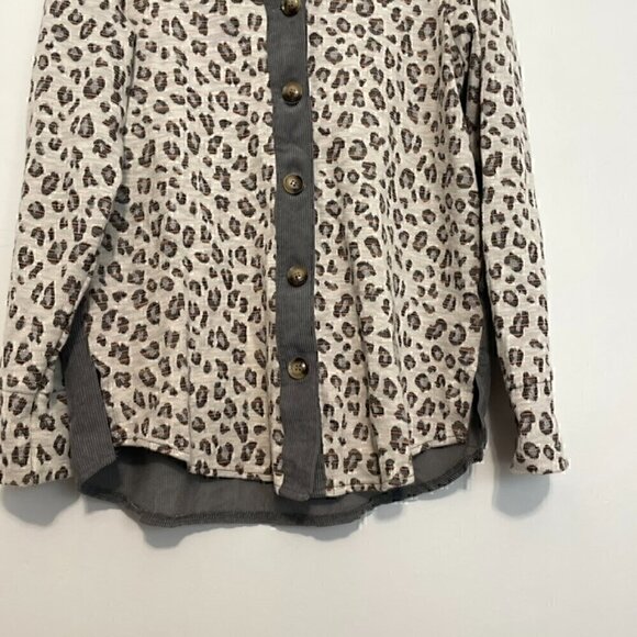 UMGEE Cream Ivory Gray Colorblock Leopard Animal Oversized Shacket Shirt Jacket - Picture 6 of 15